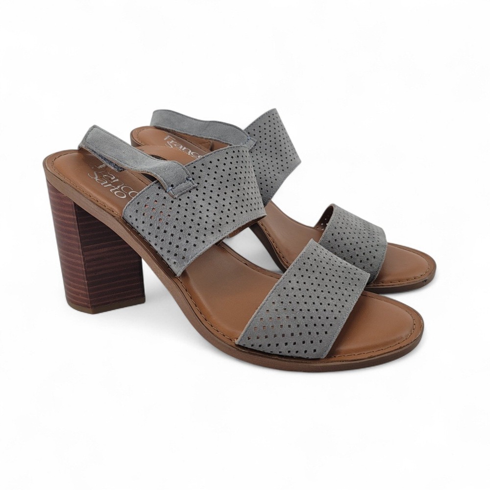 Franco Sarto Womens 11 Gray‎ Suede Block Heel Mule Slide Perforated Sandal